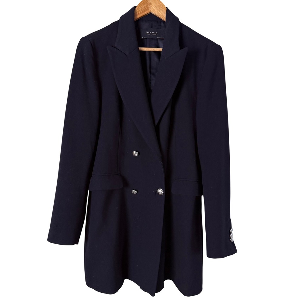 ZARA BASIC Collection Navy Double Breasted Long B… - image 2
